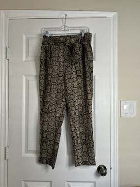 C by One Snakeskin Print High-Waisted Tie-Waist Tapered Trousers